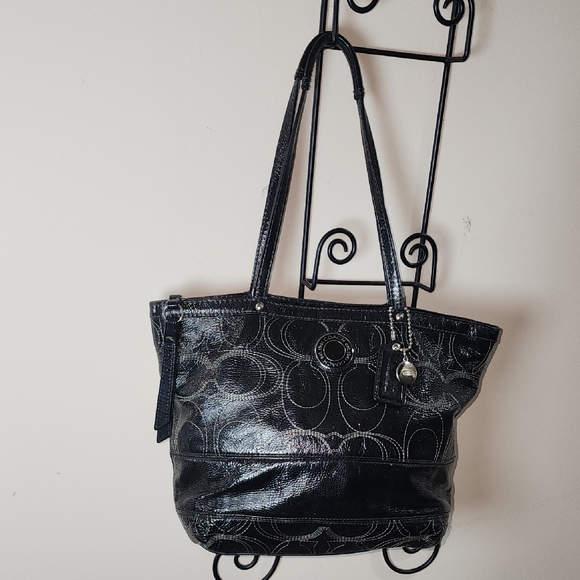 Coach Handbags - Coach Signature Patent Leather Black Tote Op ART MONOGRAM